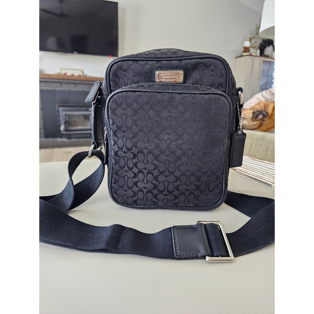 Coach Signature Jacquard Crossbody Bag Black Messenger F07065